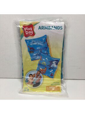 Play Day Armbands 6.25"X5.5"X4.5" Inflated Kids Pool Summer Fun Blue Fish Sharks